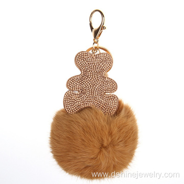 Full Rhinestone South Korea Velvet Bear Fur Pom Keychain